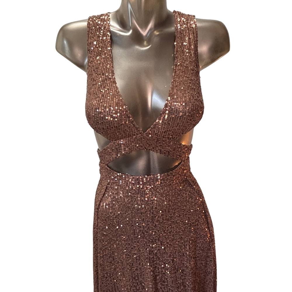 Fashion Nova Bronze Sequin Grad Dress - Picture 2 of 16
